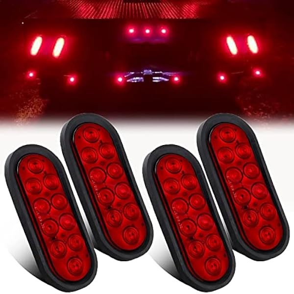4Pcs 6 Inch Oval LED Trailer Tail Lights 10 LED,