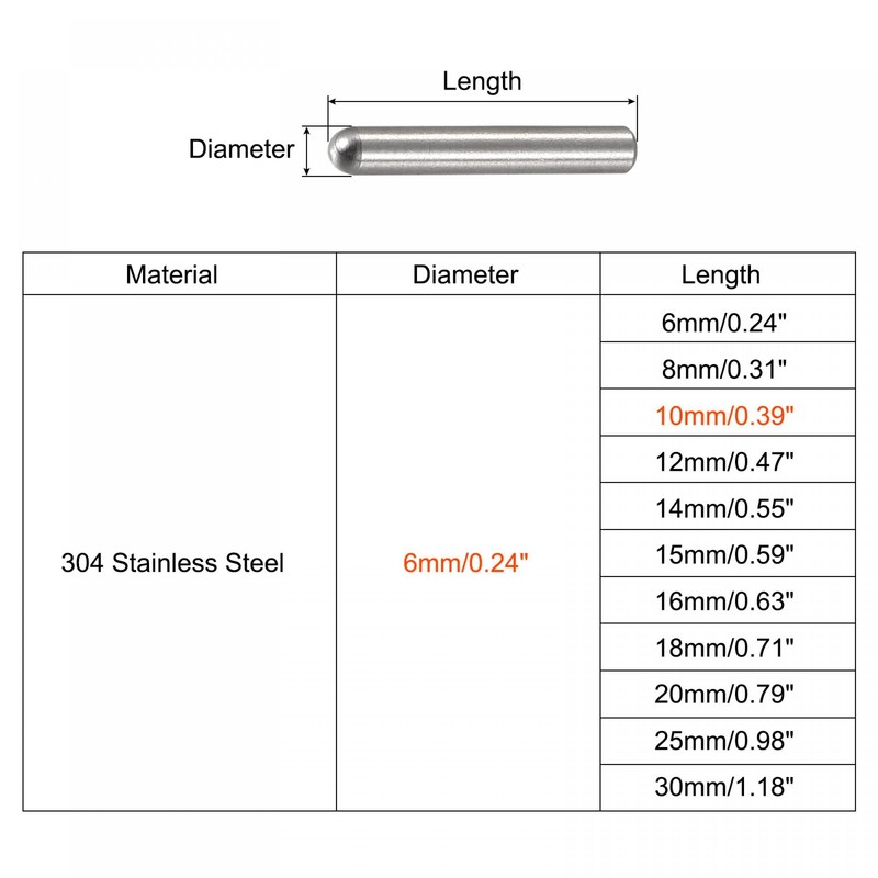 sourcing map Pack of 20 Dowel Pins 304 Stainless Steel