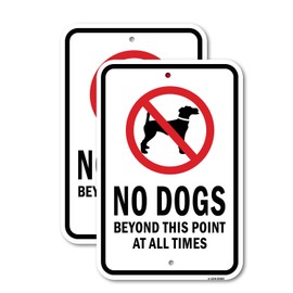 (2 Pack) No Dogs Beyond This Point at All Times | 18-Inch x 24-Inch Aluminum Parking Sign | Heavy Gauge, Rust Free Metal, Weatherproof, UV Protected & Fade Resistant