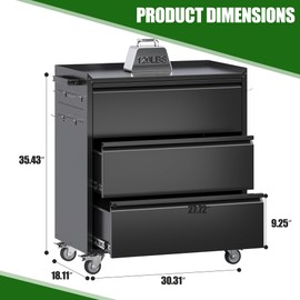Reemoon 35" H Metal Garage Storage Cabinet with Wheels,3 Drawers Rolling Tool Storage Cabinet with and Pegboard for Garage, Home, Office,Assembly Required,Black