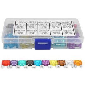 100 Pieces Car Blade Fuses Assortment Kit, Mini Car Boat Truck Replacement Blade Fuses 2A / 3A / 5A / 7.5A / 10A / 15A / 20A / 25A / 30A / 35A with Storage Box