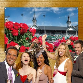 Vohado Kentucky Derby 150th Photo Booth Backdrop 2024 Churchill Downs Horse Racing Themed Party Decoration Roses Photography Background Wall Decor-5.9×3.6ft