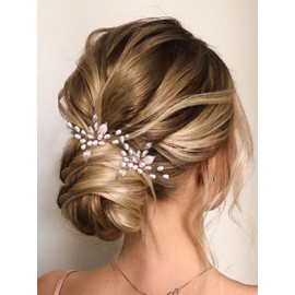 Heread Pearl Bride - Horquillas para el pelo de boda de cristal de oro rosa, accesorio para el pelo de novia, pieza para mujeres y niñas (paquete de 2)