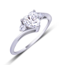 secrezone White Gold Plated 925 Sterling Silver Heart Moissanite Engagement Ring for Women Girlfriend, Heart Engagement Wedding Ring, Gemstone, Moissanite