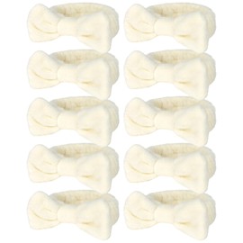 TIOSRU 10 Pack Beige Spa Headband for Washing Face Skincare Headbands Bulk for Women Girls Soft Coral Fleece Hairband Cute Bow Headbands for Washing Face Makeup