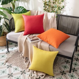 Miulee Set of 2 Waterproof Cushion Covers, Outdoor Sofa Cushion Covers, Decorative Modern Cushion Covers, Linen Look Polyester, for Garden, Sofa, Living Room, Bed, 40 x 40 cm, Orange