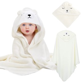 PEIONO Toalla para Niños, Toalla de Baño con Capucha para Niños, Superabsorbente, Cómodo y Suave Forro Polar, Paquete de una Sola Pieza, Absorbe Rápidamente el Agua Que tu Hijo no Pase Frío(Blanco)