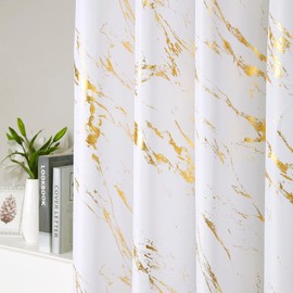 Taisier Home Gold Foil Print Linen Textured Curtains Geometric Marble Pattern Design Curtains for Living Room Thermal Insulated Window Treatment 2 Panels 84" L,Off White and Gold Curtains Print