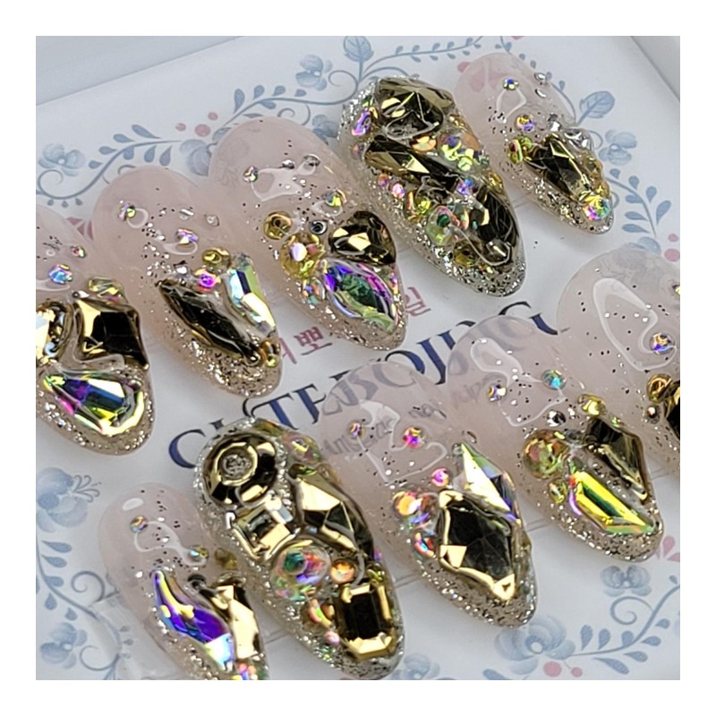 Gold Full Stone Gra Handmade Nail Tip Pedi Tip -