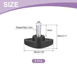 sourcing map 8Pcs Tee Wing Knobs Thumb Screws, M6 x 14mm Clamping Screw Knob Male Thread Carbon Steel T Shaped Thumb Screws Handle 36mm Dia. for Hand Tightening Knob Replacement, Black