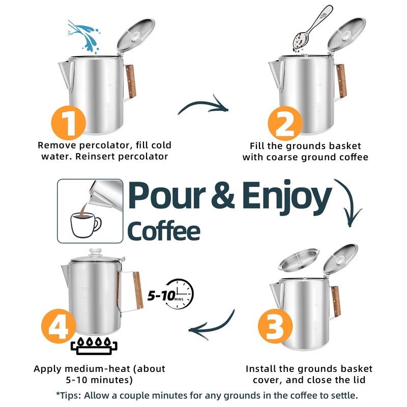 MEREZA Camping Percolator Coffee Pot 12 Cup Stove Top Coffee