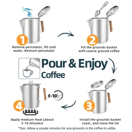 MEREZA Camping Percolator Coffee Pot 12 Cup Stove Top Coffee Percolator Non Electric Coffee Maker Camping Stainless Steel Coffee Pot Outdoors Home No Aluminum & Plastic Fast Brew