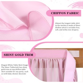 QueenDream Pink Table Skirt for Rectangle Tables - 9ft Chiffon Wedding Tablecloth 2 Layer Sheer Fabric for Baby Girl Birthday Princess Party Wedding Table Decor