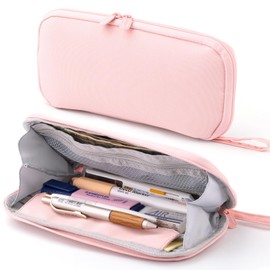 ANGOOBABY Pencil Case Wide Opening Durable Pen Pouch Lightweight Portable Pencil Bag with Handle for School Teen Girl Boy Men Women Adults Pink