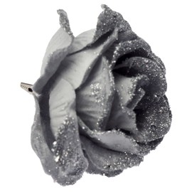 BWG Clip On Graphite Grey Rose Flower Christmas Tree Decorations (Set of 6)