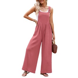 Dokotoo Loose Jumpsuits for Women Overalls Oversized Solid Color Casual Wide Leg One Piece Sleeveless jumpsuit Long Pant Romper with Pockets 2025 Fashion Rose Pink Cream Large