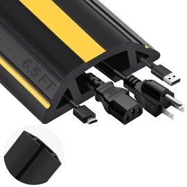 MYFAMIREA 6.5FT Floor Cord Cover Heavy Duty Cable Cover Protector with 3 Channels Extension PVC Floor Wire Cover Outdoor Cord Hider Management Cord Cover for Wire on Floor for Home Office Outdoor