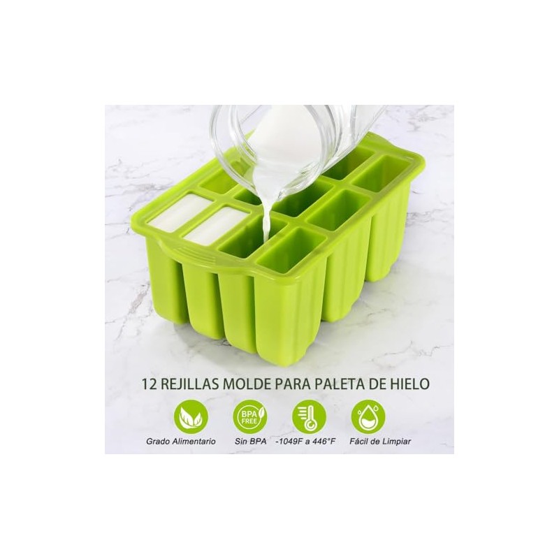 Moldes para Paletas de Hielo Silicona 12 Cavidades, Molde de