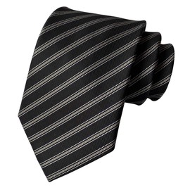 Elfeves Men Boys Fashion Black Pencil Striped Silk Ties College School Handmade Daily Dress Suit Neckties