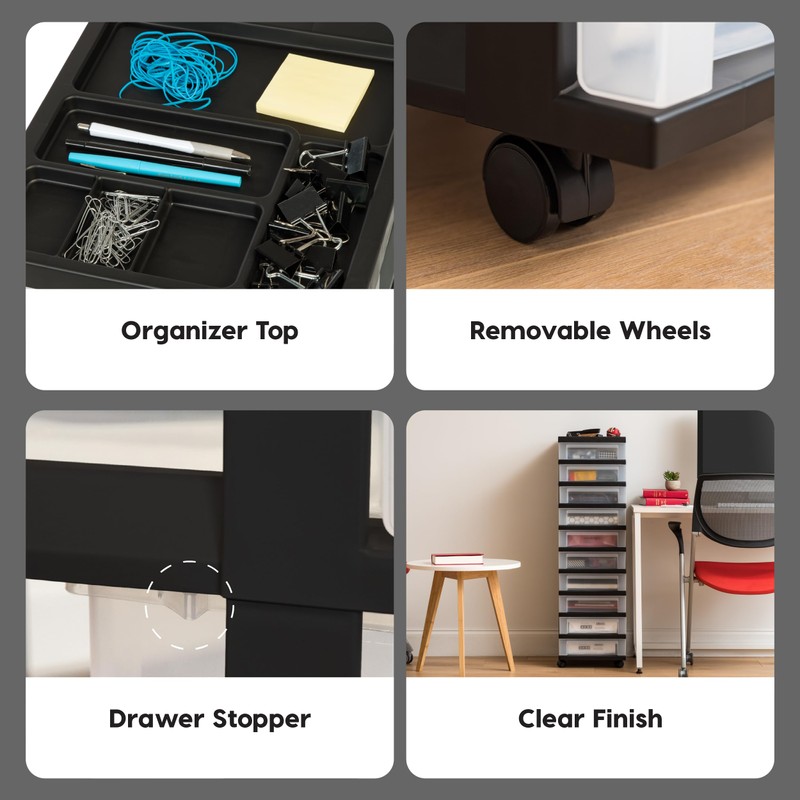 IRIS USA Plastic Drawer Storage Organizer Rolling Cart with Wheels