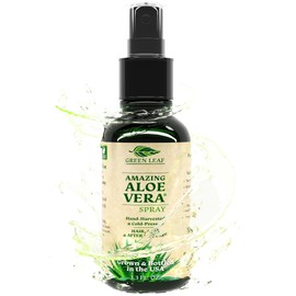Green Leaf Naturals Aloe Vera Spray Bottle Travel Size | Vitamin C, E & A | Skin Care, Hair Spray, Facial Moisturizer, Hair Growth, Facial Cleanser, Sunburn Relief & After Sun Lotion 3.3oz