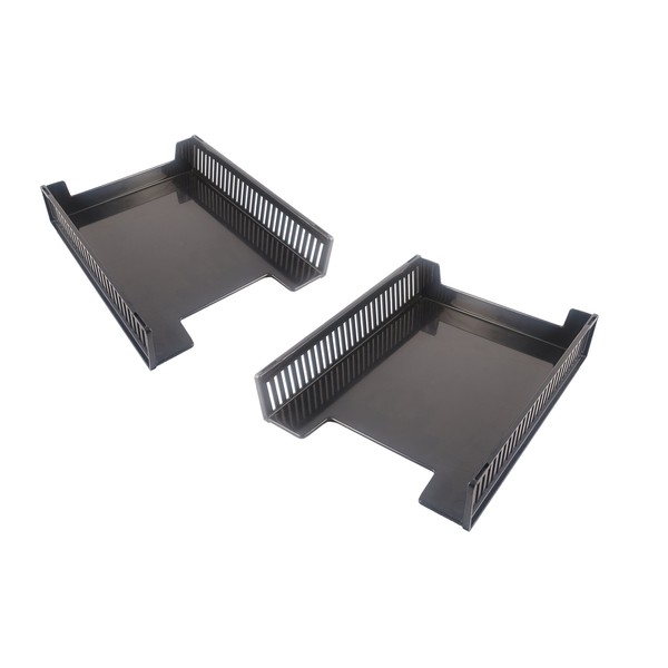 Victor Stackable Front Loading Letter Tray (2 Pack) Black Recycled Plastic