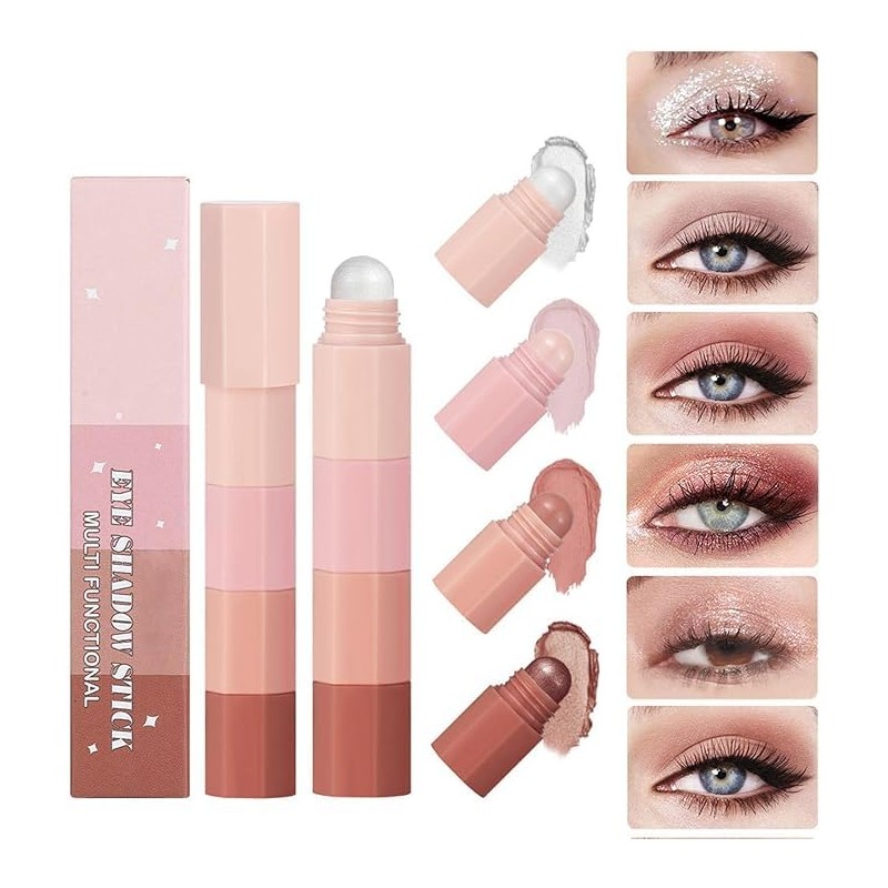 Lidschatten-Stift, 4 in 1, matt, fein, hochpigmentiert, Lidschatten für Gesicht