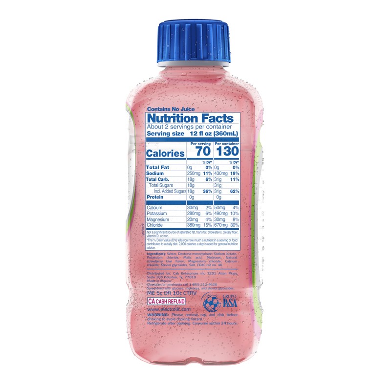 Electrolit, Electrolyte Beverage, Strawberry-Kiwi, 21 Fl Oz bottle (Pack of