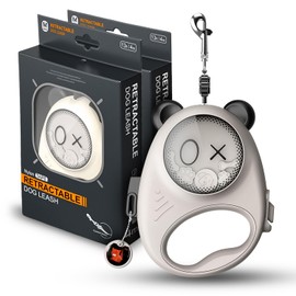 Panda Hug Retractable Dog Leash | 13ft Nylon Tape with Auto-Locking, Ergonomic Handle | Durable, Stylish, Funny for Medium Dogs up to 55 lbs, White-Black