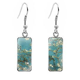 Rectangle Vincent Van Gogh classic Artistic painting Starry Sky ，Sunflower， the yell， with irises, stars over the Rhone, fields, apricot flowers, self-portraits Drop Dangle Earrings Abstract Art Trendy Glass Earrings for Women Charm Jewelry Impressionist