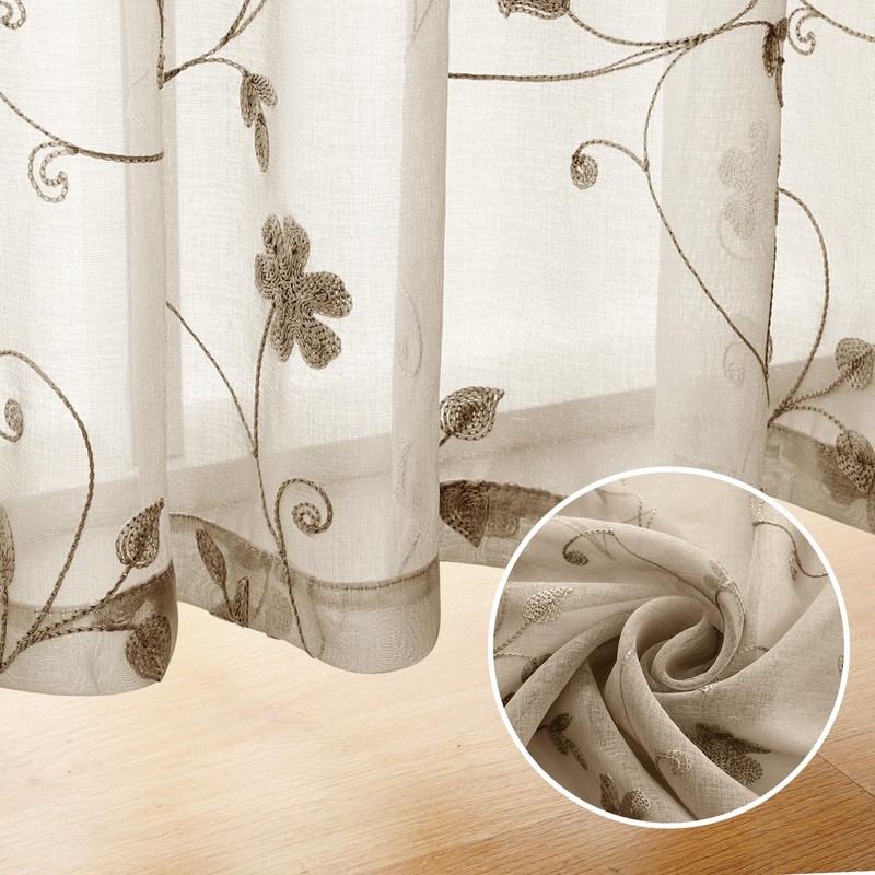 HOMEIDEAS Taupe Sheer Curtains 96 Inches Long 2 Panels Beige