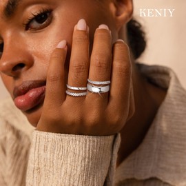 KENIY Set of 4 Gold Rings Women Stacking Rings with Zirconia 14 Carat Gold-Plated Rings Set Ring Gold Women's Finger Ring Thumb Rings Engagement Ring Jewellery, Silver, Cubic Zirconia