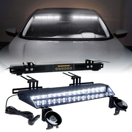 Xprite Bright White LED Dual Visor Strobe Light Bar, Cars Interior Windshield Sunvisor Safety Emergency Warning Flashing Lightbars w/Suction Cup & Control Panel, for Construction Vehicles Trucks