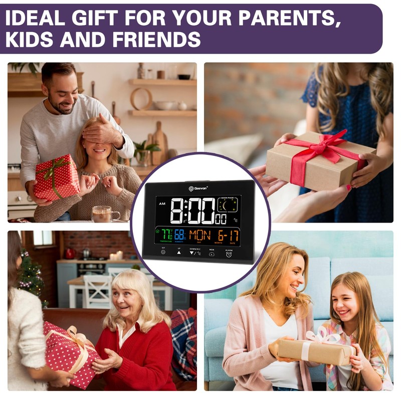 Geevon Digital Atomic Alarm Clocks for Bedrooms, Color VA Display