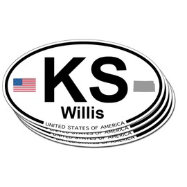 US Decal, Inc. Willis, Kansas Oval Sticker - 4 Pack