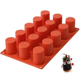 TOPYS 15 Cavities Cylindrical Fondant Silicone Mold DIY Cylinder Pastry Cupcake Jelly Mousse Pan Pudding Muffin Chocolate Making Supplies Cookie Shot Moluds For Baking