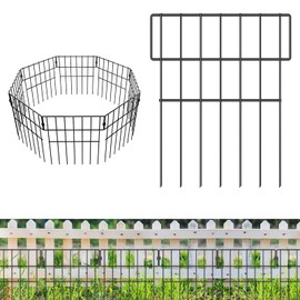 25 Panels 27 Ft(L) X 17 in(H) Animal Barrier Fence No Dig Garden Decorative Fence Rustproof Metal Wire Panel Border for Dog Rabbits Ground Stakes Defense and Outdoor Patio, T Shape