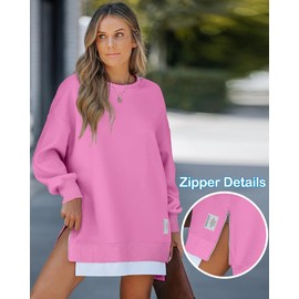 Women's Casual Hoodies Long Sleeve Solid Lightweight Pullover Tops Loose Sweatshirt Dress Pink-M