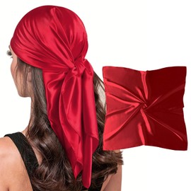 vimate Red Silk Scarf for Hair, 35'' Satin Square Silk Like Scarf for Head Sleeping at Night (Style 38-Red)