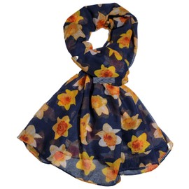 GFM® Daffodil Print Scarf - welsh national symbol flower - (FP) (Daffodil-Blue) (PSCF-FLD-DAF-22005-GHNL)