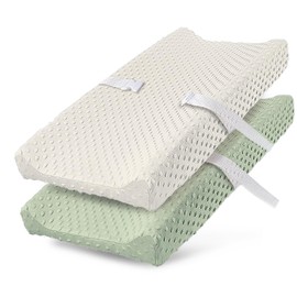 MINIKUKU - Juego de 2 fundas cambiadoras para bebés y niñas, ultra suaves y transpirables con puntos de visón, funda para cambiador de pañales, sábanas ajustadas neutrales (prístinas y verdes)