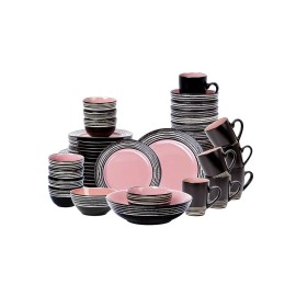 A Luxurious Relief pink Ceramic Tableware Set with 48 Pieces to Choose From Including Plates and the Entire Ceramic Set.color: 48pcs Embossed Dinner Set Pink
