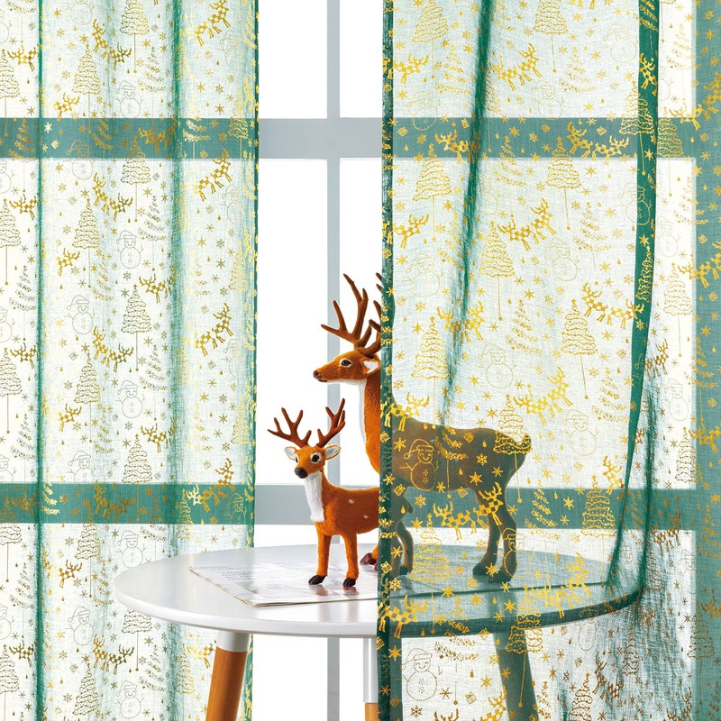 XTMYI - Cortinas de cocina verdes para Navidad, cortinas transparentes