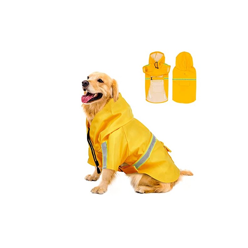 Impermeable para Perros con Capucha con Rayas Reflectantes，Ajustable，Resistente al Agua,