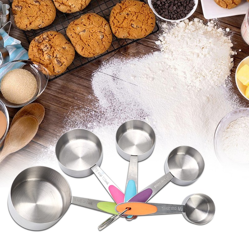 5pcs Stainless Steel Thermal Insulation Measuring Scale Cups Set Kitchen