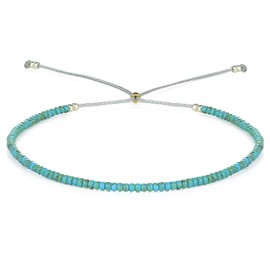 KELITCH Round Beaded Bracelet Handmade Colorful Strand Bracelet Braided Wristband for Women (Green Veins B)