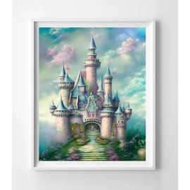 Handmade Watercolor Look MYSTICAL FAIRYTALE PASTEL CASTLE 8x10 Cardstock Home Decor PRINT
