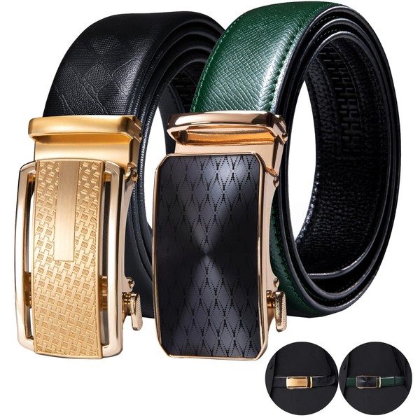 YOHOWA Men's Ratchet Belts 2Pack Leather Adjustable Business Strap Buckles