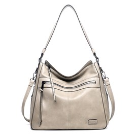 TAN.TOMI Women's Large Handbag with Compartment Shoulder Bag Crossbody Bag Elegant Vintage Shopper Bag with Removable Shoulder Strap, gray