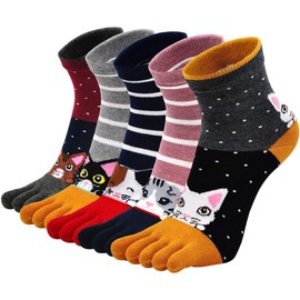 PUTUO Womens Five Toe Socks: Finger Cotton Sport Socks - Ladies Funny Funky Animal Socks with Toe 5 Pairs